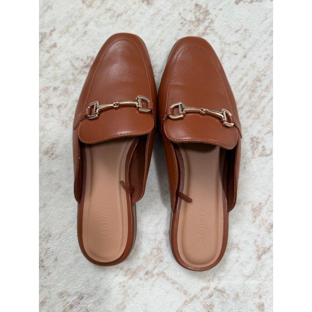 Old Navy Cognac Brown Horsebit Loafer Mules Slip On Size 9